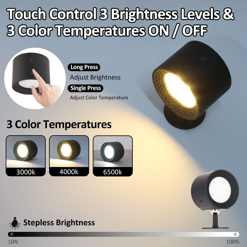 Magnetna zidna lampica USB punjiva, RGB LED, 3 temperature boje, regulabilna svjetlina, daljinsko upravljanje, noćna svjetiljka