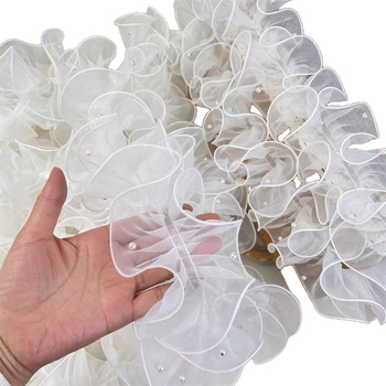 Bijela organza s perlama i plisiranom čipkom, širina 12 cm, ukras za kosu za vjenčanje