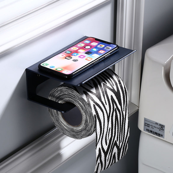 Zidni držač za toaletni papir bez bušenja, s kutijom za maramice i držačem za telefon, kružni dizajn, crna, aluminijska legura, kupaonica u skandinavskom stilu