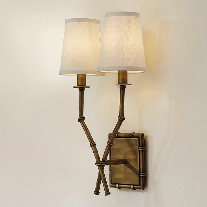 Zidna svjetiljka s dvije glave od kovanog željeza s imitacijom bambusa, američki vintage stil, francuska retro lampa za spavaću sobu