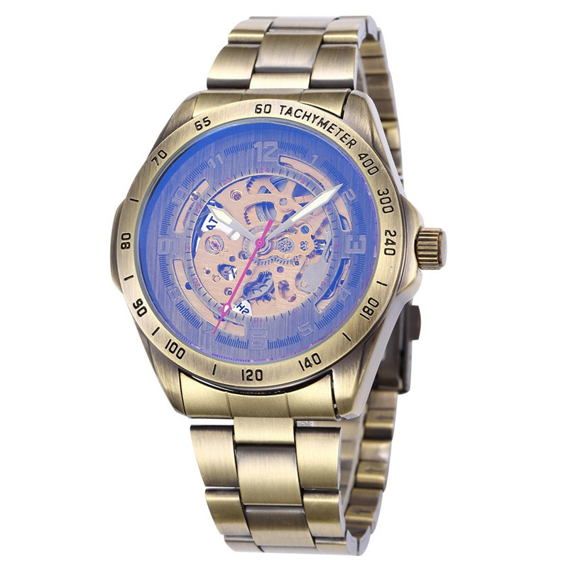 shenhua Férfi csontváz dizájnú automata mechanikus karóra, mindennapi nosztalgikus stílus, 42 mm-es számlap, bőrszíj