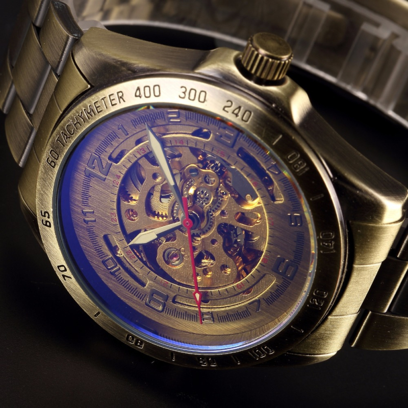 shenhua Férfi csontváz dizájnú automata mechanikus karóra, mindennapi nosztalgikus stílus, 42 mm-es számlap, bőrszíj