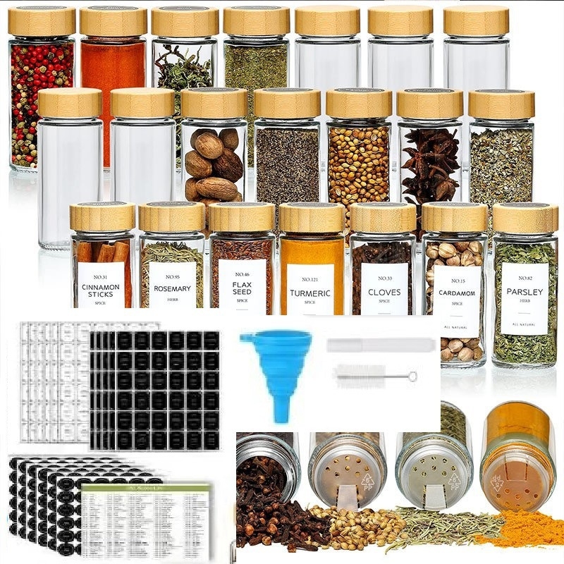 Set od 12 staklenih posuda za začine 100 ml s bambusnim poklopcem, nordijskog stila