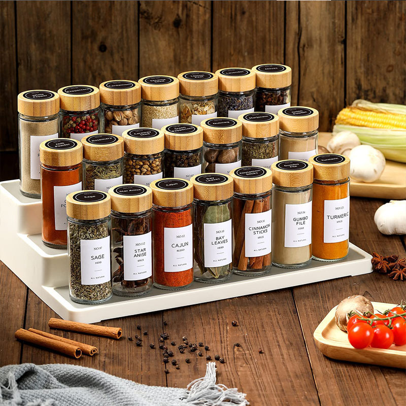 Set od 12 staklenih posuda za začine 100 ml s bambusnim poklopcem, nordijskog stila