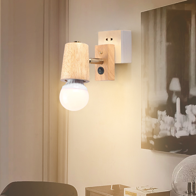 Zidna LED svjetiljka od orašćevog drveta sa priključkom, nordijski stil, za spavaću sobu i stubište