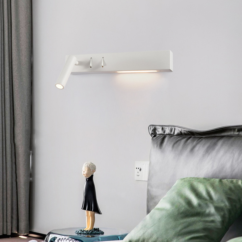 Bijela unutarnja zidna svjetiljka, nordijski stil, LED zidna svjetiljka s dvostrukim prekidačem, minimalistički dizajn, svjetiljka za čitanje