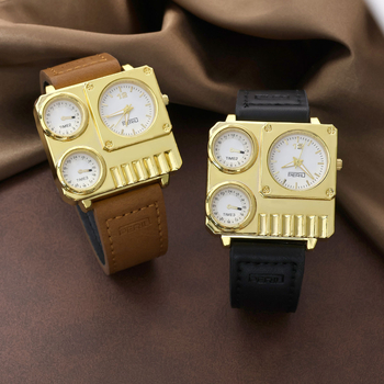 Ανδρικό ρολόι quartz με τετράγωνο μεγάλο καντράν, χαλαρό ρετρό στυλ, λουράκι από συνθετικό δέρμα
