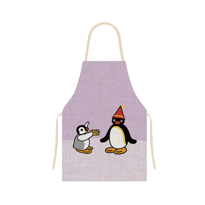 Penguin Series kuhinjska pregača, slatka i prozračna od lana, za kuhanje, pečenje i kafić.