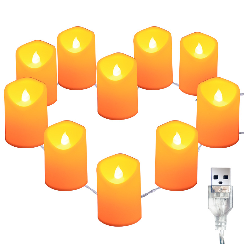 LED niz svijeća za svadbenu dekoraciju, USB napajanje, daljinsko upravljanje, duljina 1,6 m, 10 LED, IP44, topla bijela 3000K, romantično osvjetljenje za prosidbu