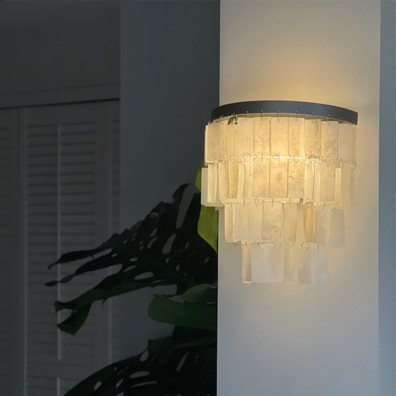 Zidna lampa u francuskom stilu za spavaću sobu s prirodnim školjkastim ukrasom, uz krevetu i uz stepenice, retro dizajn