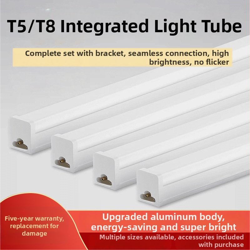 Integrovaná LED trubica, T5 ultra jasné denné svetlo, dlhý pás T8, domáci kompletný set s energeticky úsporným držiakom, 1,2 m