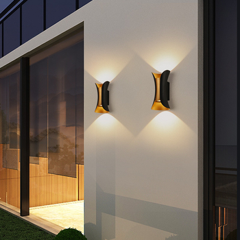 Vanjska LED zidna svjetiljka zlatnog završetka, aluminijsko kućište, COB s 2 LED, 220V, IP65, 3000K, 120° kut zračenja