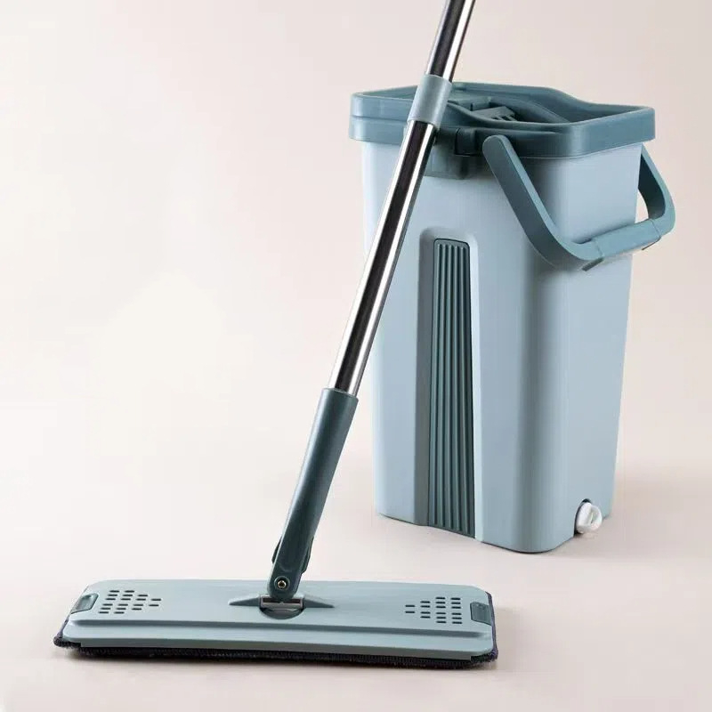 Veliki 38 cm plosnati mop s integriranom kantom za kućnu upotrebu — suho i mokro čišćenje