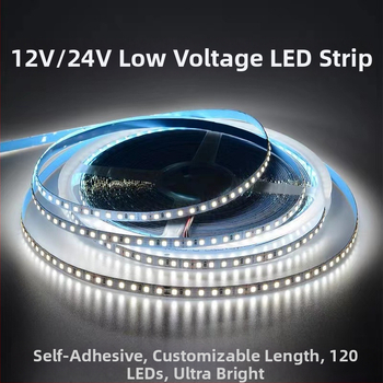 Nízkonapäťová LED páska, 12V/24V, SMD 120 LED, 8 mm líniová flexibilná páska, domáce použitie, diaľkové ovládanie