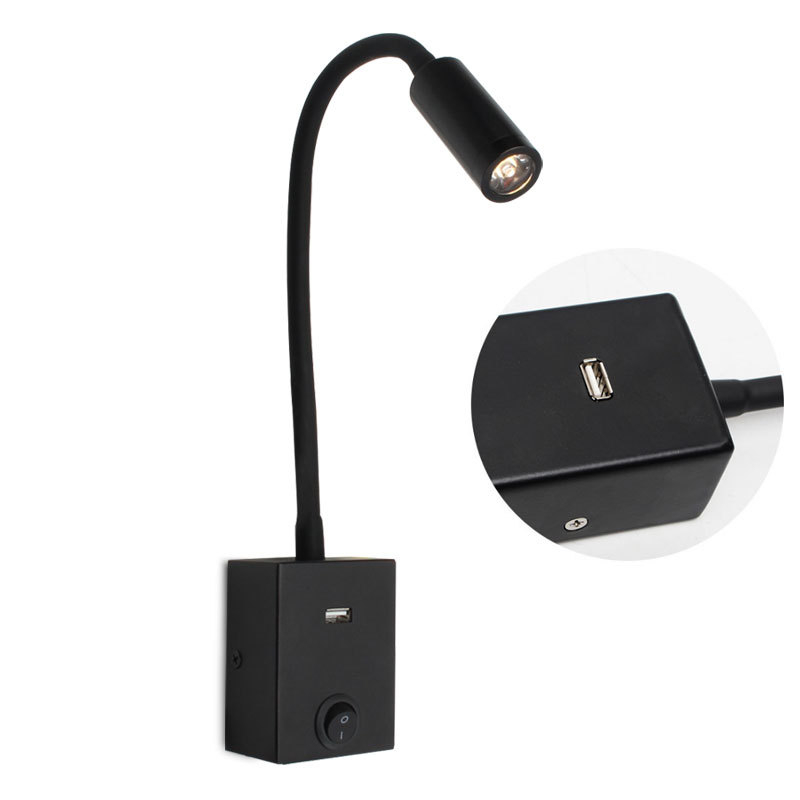 LED lampica za čitanje uz krevet s fleksibilnim vratom, zidna spot svjetiljka s USB izlazom