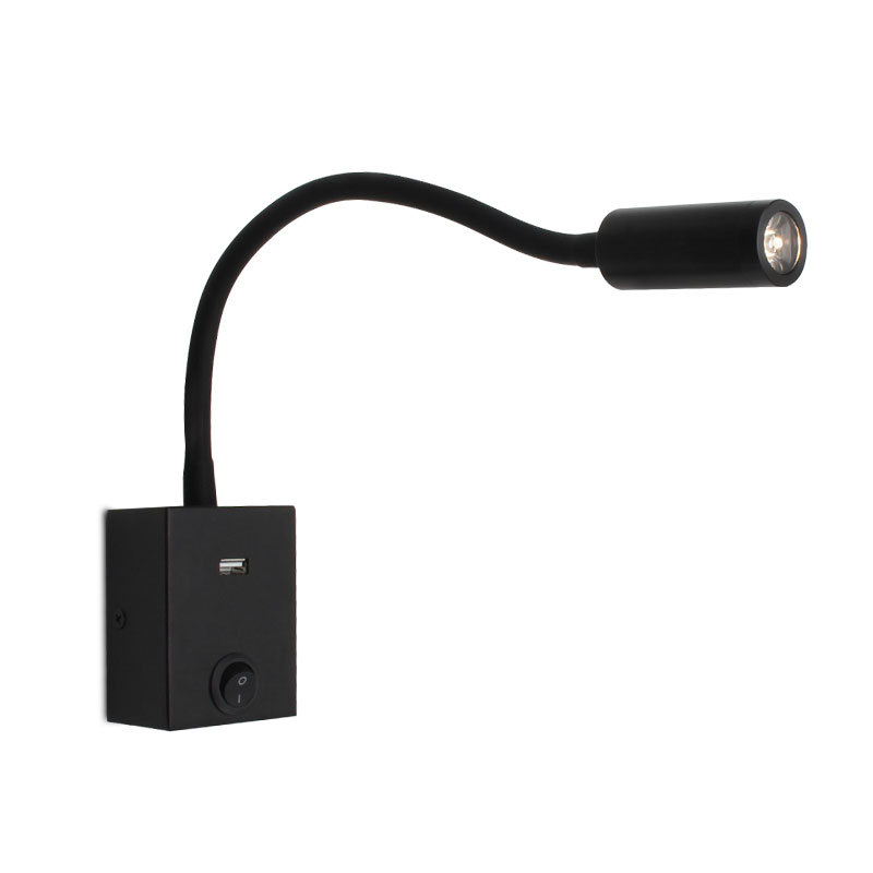 LED lampica za čitanje uz krevet s fleksibilnim vratom, zidna spot svjetiljka s USB izlazom