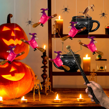 Halloween lebdeće dekorativne LED svijeće – leteća vještica, dekor za zabave i atmosfera