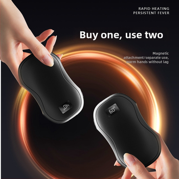 Magnetický odnímateľný dvojitý ohrievač rúk s mini digitálnym displejom, USB nabíjanie, vstavaná batéria 4000–6000 mAh