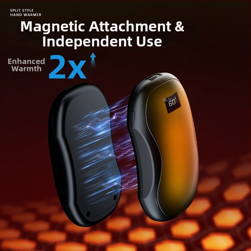 Magnetický odnímateľný dvojitý ohrievač rúk s mini digitálnym displejom, USB nabíjanie, vstavaná batéria 4000–6000 mAh