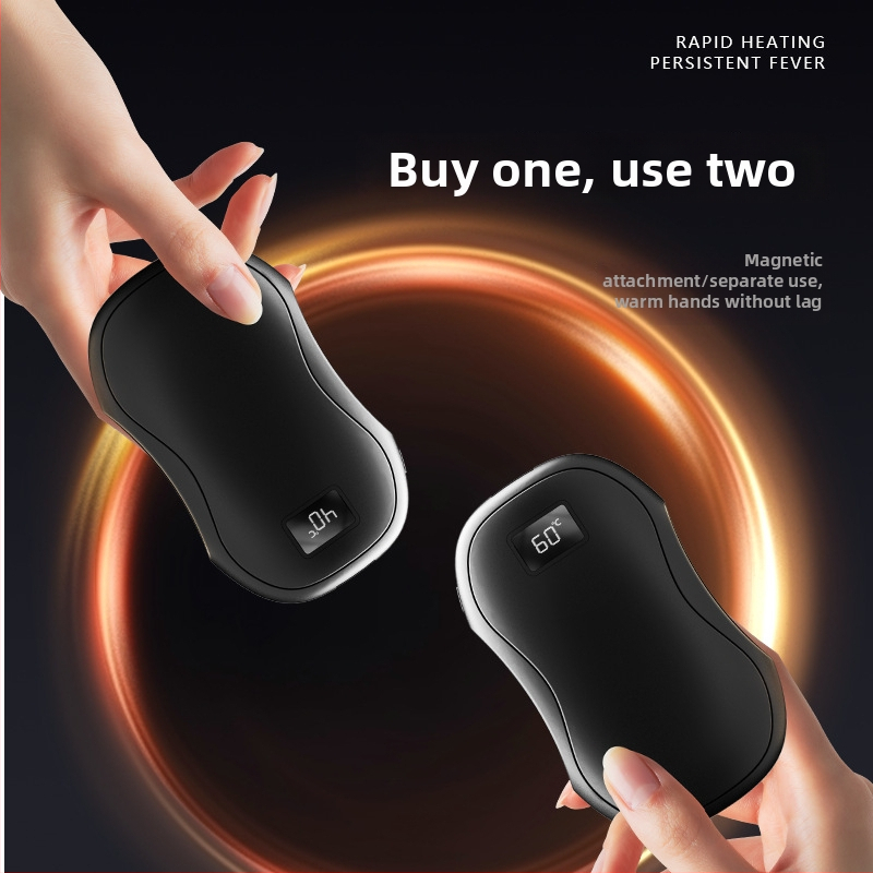 Magnetický odnímateľný dvojitý ohrievač rúk s mini digitálnym displejom, USB nabíjanie, vstavaná batéria 4000–6000 mAh