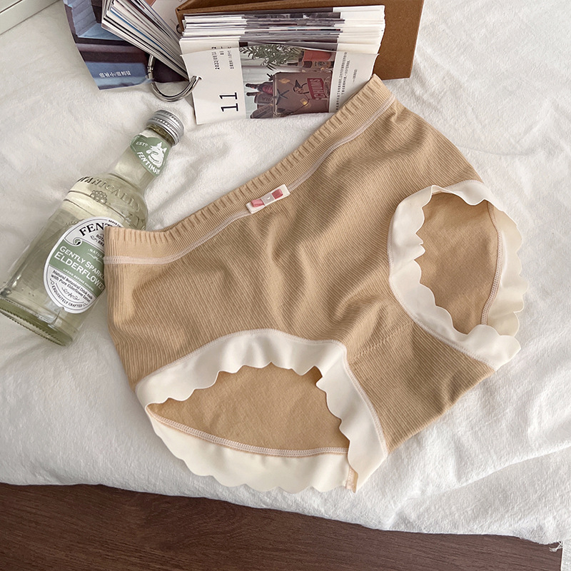 Peach Donna ženske bezšivne gaćice s patchworkom, japanski stil, srednji porub struka, nježan za kožu
