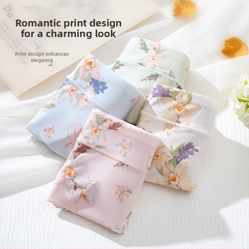 Ženske gaćice visokog struka od ice silk, s floralnim printom, ultra tanke, brzo sušeće, prozračne, s Mulberry svilenom podstavom u području prepona