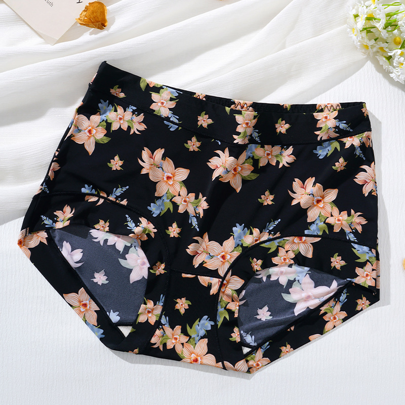 Ženske gaćice visokog struka od ice silk, s floralnim printom, ultra tanke, brzo sušeće, prozračne, s Mulberry svilenom podstavom u području prepona