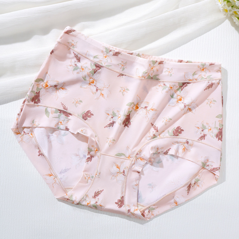 Ženske gaćice visokog struka od ice silk, s floralnim printom, ultra tanke, brzo sušeće, prozračne, s Mulberry svilenom podstavom u području prepona