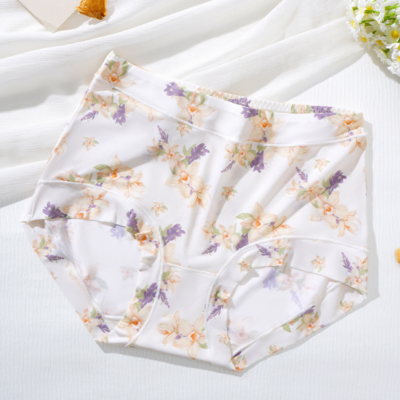 Ženske gaćice visokog struka od ice silk, s floralnim printom, ultra tanke, brzo sušeće, prozračne, s Mulberry svilenom podstavom u području prepona