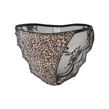 Ženske gaćice s niskim strukom, leopard uzorak, čipka, tanke elastične trake, Ice Silk tkanina, pamukasta podstava u preponama