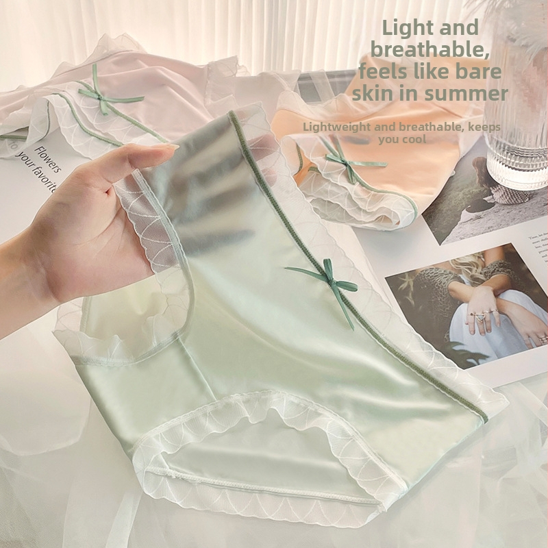 Ženske gaćice Ice Silk, prozračne ljetne donje rublje, podstava od pamuka, udobne, čipka na kraju