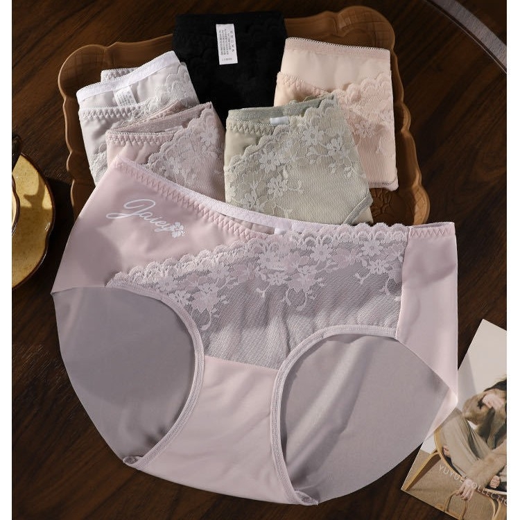 Ice Silk ženske gaćice, plus veličina, udobne, bez šivanja, podizanje stražnjice, prozračne, sexy, srednji porast struka, cvjetna čipka, podstava od svile moruše