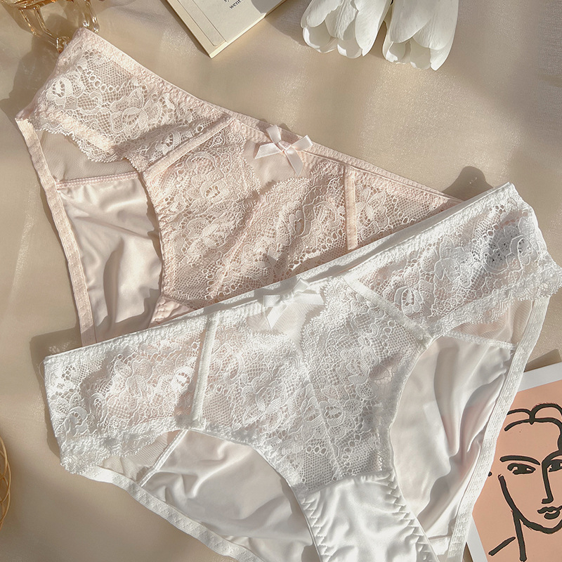 Ženske čipkaste gaćice s izrezom, mekani ice silk materijal, prozračne, tanke ljetne gaćice s pamukom
