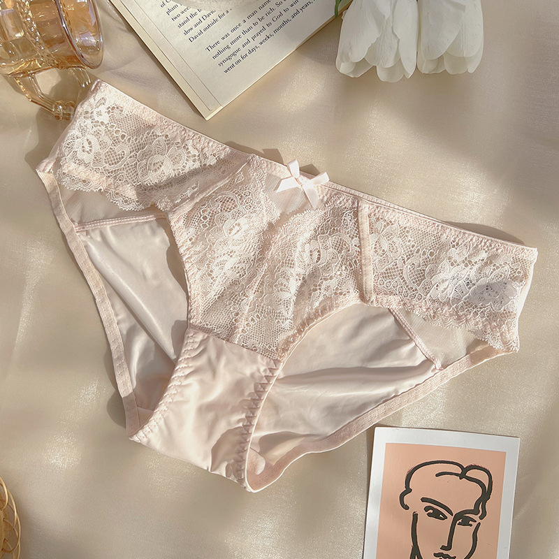 Ženske čipkaste gaćice s izrezom, mekani ice silk materijal, prozračne, tanke ljetne gaćice s pamukom