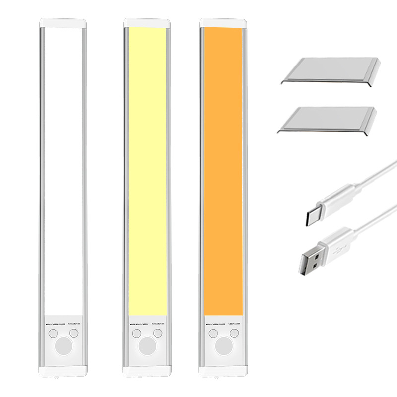 Svjetlo ispod ormara s senzorom pokreta, tri boje temperature svjetla, magnetsko držanje, noćna svjetiljka, stolna lampa, punjiva LED traka, pametno