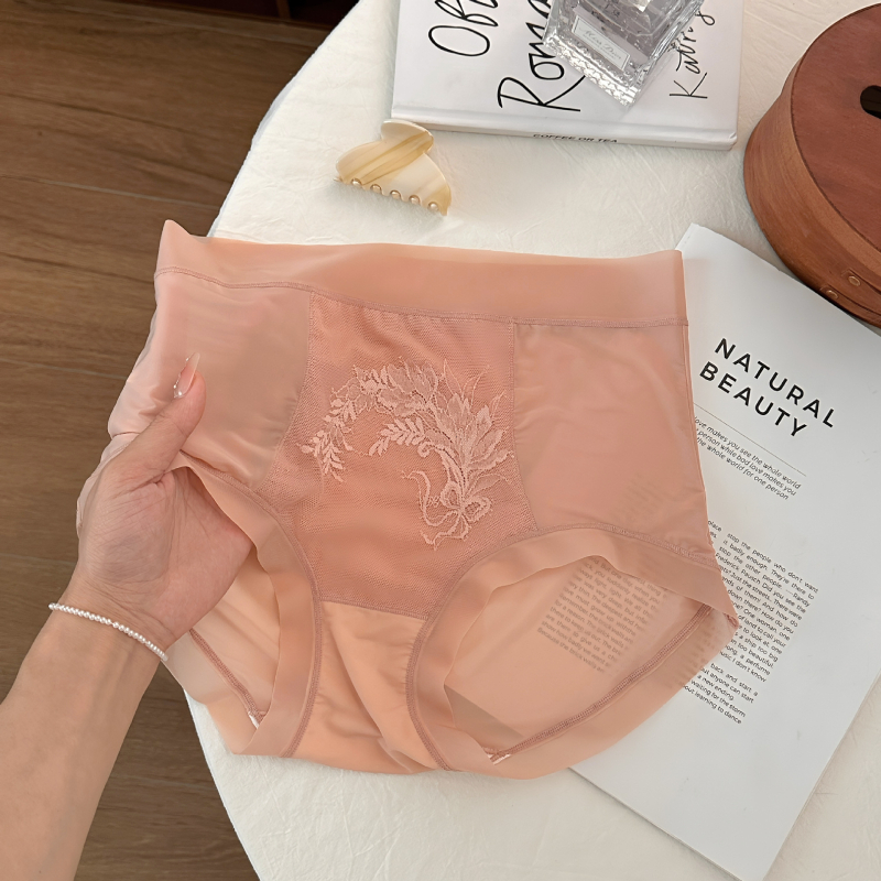 Antibakterijske ženske gaćice od ice silk s visokim strukom, floralni uzorak, prozračne, brzo sušeće, bez vidljivih linija