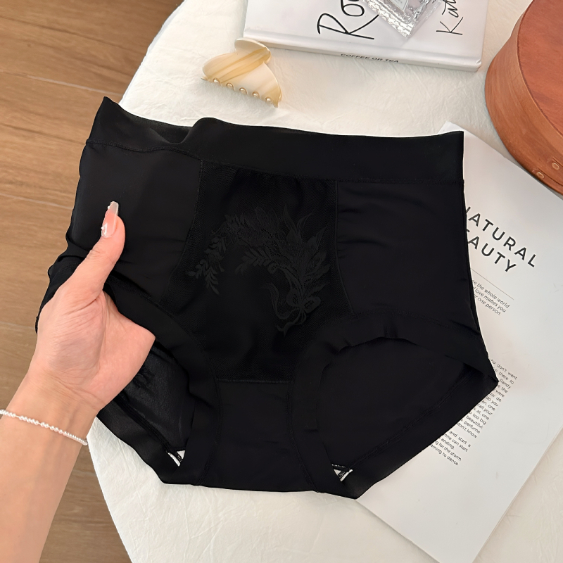 Antibakterijske ženske gaćice od ice silk s visokim strukom, floralni uzorak, prozračne, brzo sušeće, bez vidljivih linija
