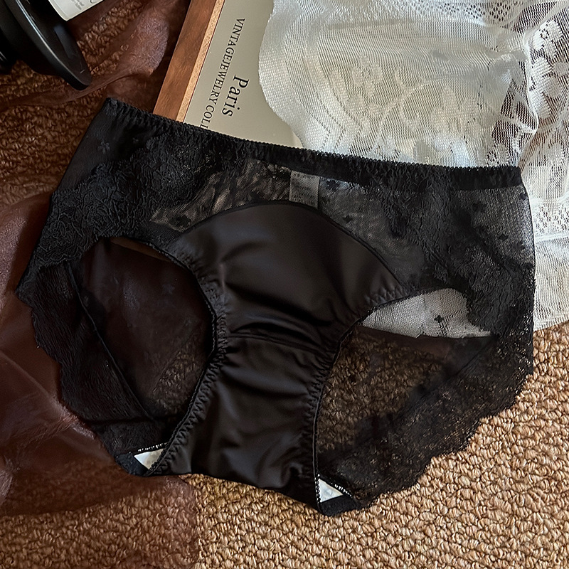 Ženske gaćice od francuske čipke, satenska mreža, prozirne i seksi, antibakterijska podstava