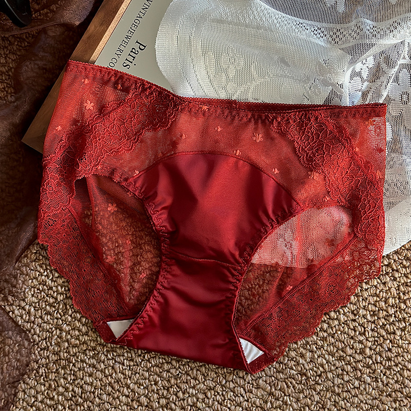 Ženske gaćice od francuske čipke, satenska mreža, prozirne i seksi, antibakterijska podstava