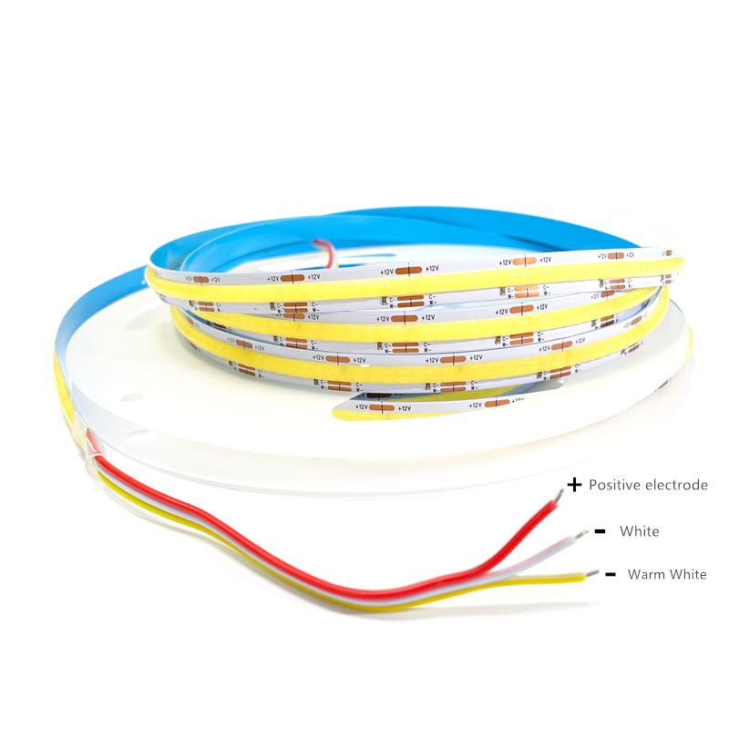 COB LED traka s dvostrukom temperaturom boje 2700–6500K, 5V/12V/24V, promjenjiva svjetlost i prilagodba boje, visoka svjetlost, trobojna LED traka