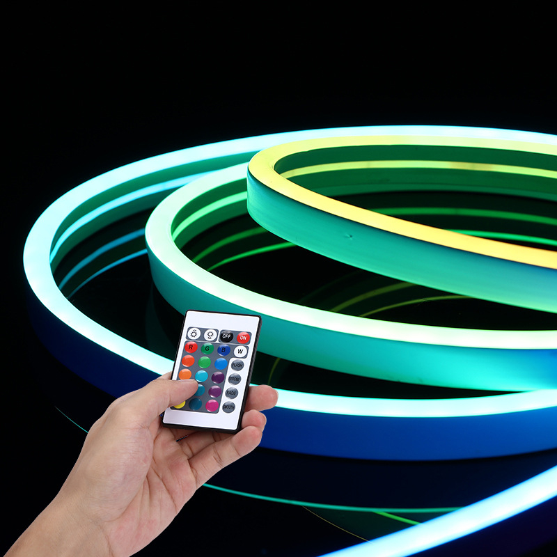 RGB neonski silikon LED trak, fleksibilna, 64 boja ambijentalnog osvjetljenja, 5V/12V/24V, 108 LED, vodootporna za vanjsku upotrebu