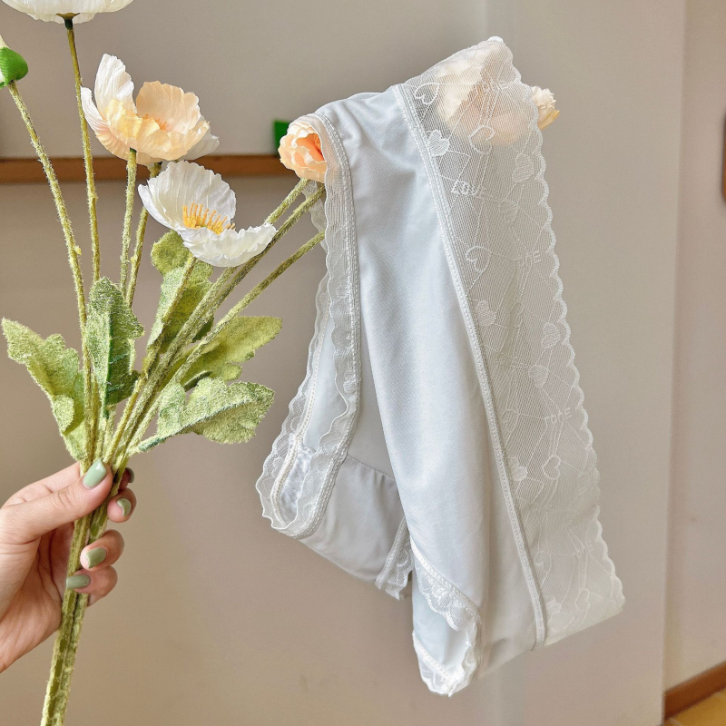 Qingxiaoer Ženske gaćice od Ice Silk, srednji pojas, trokutastog kroja, prozračne, ultra-tanke, s pamukom u preponskom dijelu