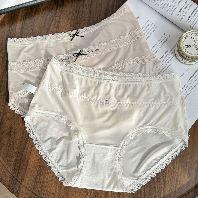 8408: Ultra tanke čipkaste Jacquard bikini gaćice s mašnicom, srednji pojas, prozračne, brzo-sušeće, antibakterijske.