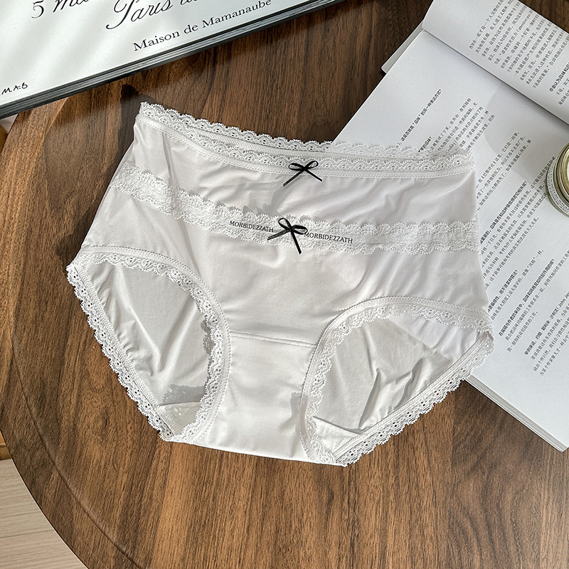 8408: Ultra tanke čipkaste Jacquard bikini gaćice s mašnicom, srednji pojas, prozračne, brzo-sušeće, antibakterijske.