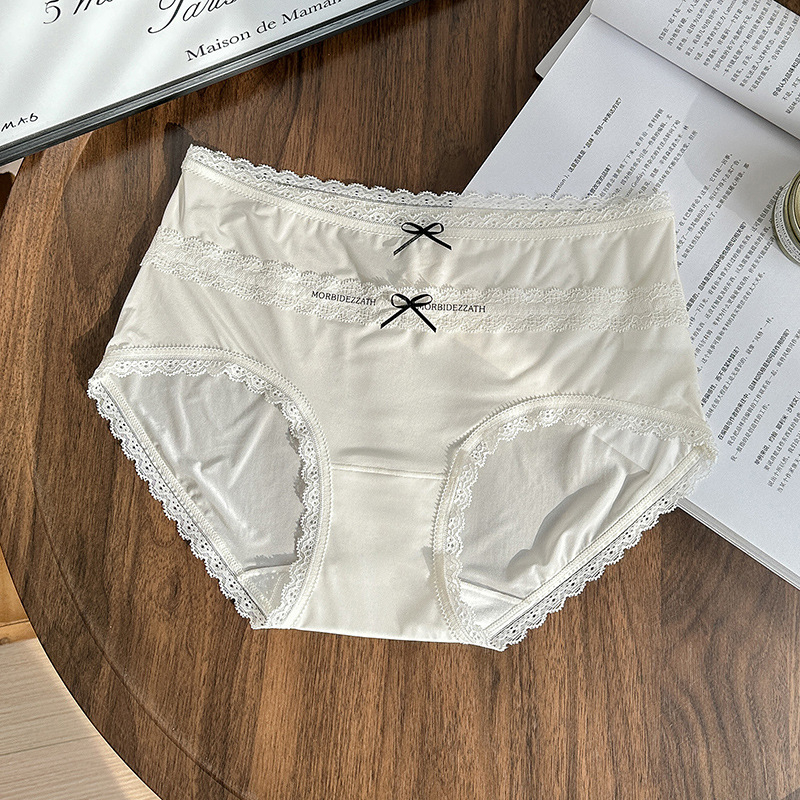 8408: Ultra tanke čipkaste Jacquard bikini gaćice s mašnicom, srednji pojas, prozračne, brzo-sušeće, antibakterijske.