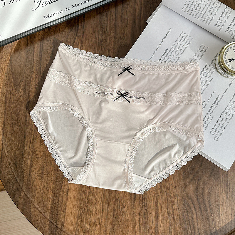 8408: Ultra tanke čipkaste Jacquard bikini gaćice s mašnicom, srednji pojas, prozračne, brzo-sušeće, antibakterijske.
