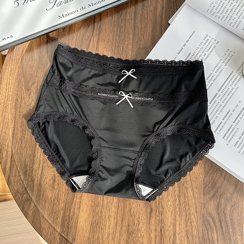 8408: Ultra tanke čipkaste Jacquard bikini gaćice s mašnicom, srednji pojas, prozračne, brzo-sušeće, antibakterijske.