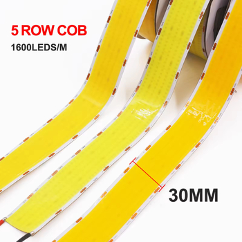 Pet redova COB LED trake, 24V, 1600 LED-ova, širina 30 mm, niska napetost, bez treperenja, unutarnje i komercijalno osvjetljenje