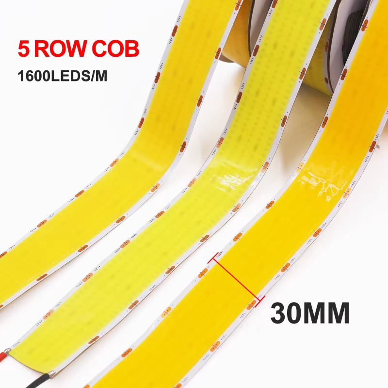 Pet redova COB LED trake, 24V, 1600 LED-ova, širina 30 mm, niska napetost, bez treperenja, unutarnje i komercijalno osvjetljenje