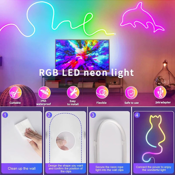 RGB LED traka s neonskim učinkom, Bluetooth upravljanje, fleksibilna, vanjska vodootporna ambijentalna rasvjeta